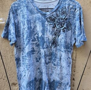 Affliction "Los Angeles" Blue Graphic Men's Short Sleeve Shirt